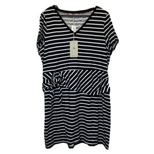 NEW Tommy Bahama Dress XL Sonoran Stripe Twist Waist Black White Short Sleeve